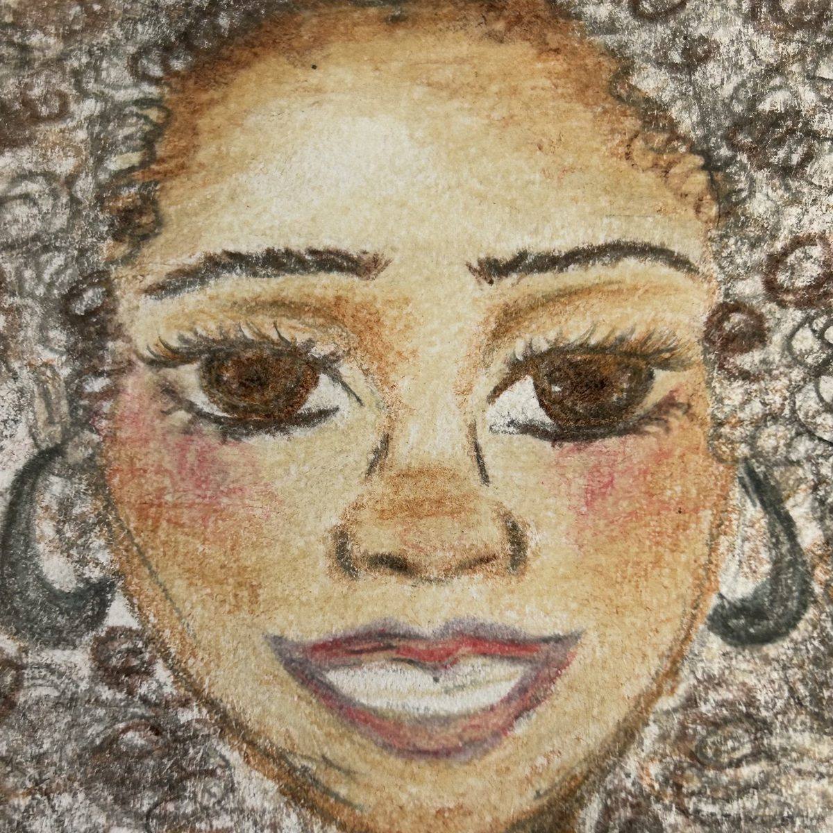 Colored-pencil self-portrait drawn by a Señora Nora student